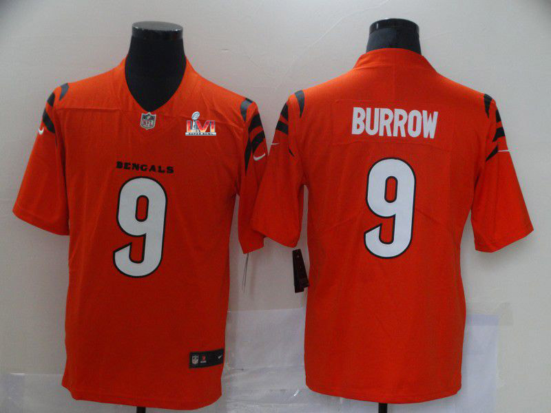 2022 Super Bowl Men Cincinnati Bengals 9 Burrow Orange Nike Vapor Untouchable Limited 2021 NFL Jersey